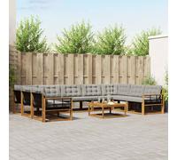 vidaXL Set di divani da esterno 10 pcs Grigio Naturale e Chiaro