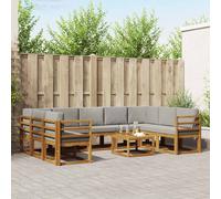 vidaXL Set di divani da esterno 10 pcs Grigio Naturale e Chiaro, Set di divani da giardino, moderno divano da esterno in acacia, sezionale riconfigurabile, mobili da patio durevoli per il lounge del