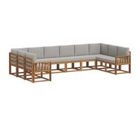 vidaXL Set di divani da esterno 10 pcs Grigio Naturale e Chiaro, Lettino da giardino, set di divani moderni, resistente per patio all'aperto, posti flessibili per il relax