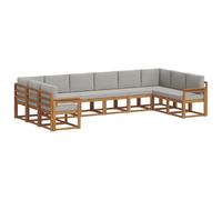 vidaXL Set di divani da esterno 10 pcs Grigio Naturale e Chiaro, Lettino da giardino, set di divani moderni, resistente per patio all'aperto, posti flessibili per il relax