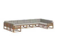 vidaXL Set di divani da esterno 10 pcs Grigio Naturale e Chiaro, Set da Giardino, Divano Moderno, Posti a Bordo Piscina, Elegante Sezionale Patio, Arredamento per Relax