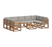 vidaXL Set di divani da esterno 10 pcs Grigio Naturale e Chiaro, Set di divani da giardino, moderno divano da esterno in acacia, sezionale riconfigurabile, mobili da patio durevoli per il lounge del