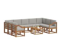 vidaXL Set di divani da esterno 10 pcs Grigio Naturale e Chiaro, Set di divani da giardino, moderno divano da esterno in acacia, sezionale riconfigurabile, mobili da patio durevoli per il lounge del