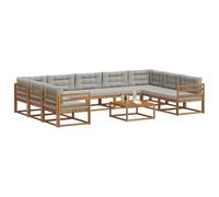 vidaXL Set di divani da esterno 10 pcs Grigio Naturale e Chiaro, Set divano da esterno, arredo giardino moderno, divano ad angolo in legno di acacia, zona relax in verande