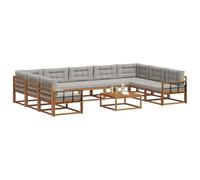 vidaXL Set di divani da esterno 10 pcs Grigio Naturale e Chiaro, Set divano da esterno, arredo giardino moderno, divano ad angolo in legno di acacia, zona relax in verande