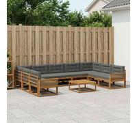 vidaXL Set di divani da esterno 10 pcs Naturale e Antracite, Set divano da esterno, arredo giardino moderno, divano ad angolo in legno di acacia, zona relax in verande