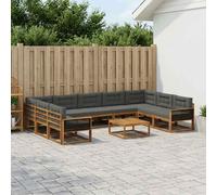 vidaXL Set di divani da esterno 10 pcs Naturale e Antracite, Set divano da esterno, arredo giardino moderno, divano ad angolo in legno di acacia, zona relax in verande