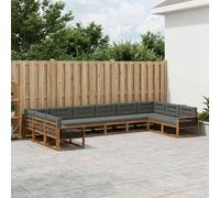 vidaXL Set di divani da esterno 10 pcs Naturale e Antracite, Divano da giardino moderno, set lounge resistente per esterni, elegante sezione patio, arredi per piscina
