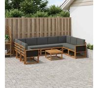 vidaXL Set di divani da esterno 10 pcs Naturale e Antracite, Set divano in acacia, moderno e resistente, arredo per esterni, lounge giardino, seduta adattabile
