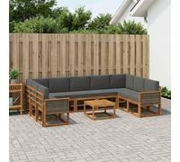 vidaXL Set di divani da esterno 10 pcs Naturale e Antracite, Set divano in acacia, moderno e resistente, arredo per esterni, lounge giardino, seduta adattabile