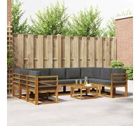 vidaXL Set di divani da esterno 10 pcs Naturale e Antracite, Set di divani da giardino, moderno divano da esterno in acacia, sezionale riconfigurabile, mobili da patio durevoli per il lounge del giar