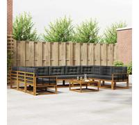 vidaXL Set di divani da esterno 10 pcs Naturale e Antracite, Set divano da esterno, arredo giardino moderno, divano ad angolo in legno di acacia, zona relax in verande