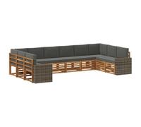 vidaXL Set di divani da esterno 10 pcs Naturale e Antracite Poliestere