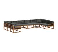 vidaXL Set di divani da esterno 10 pcs Naturale e Antracite, Set da Giardino, Divano Moderno, Posti a Bordo Piscina, Elegante Sezionale Patio, Arredamento per Relax