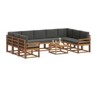 vidaXL Set di divani da esterno 10 pcs Naturale e Antracite, Set di divani da giardino, moderno divano da esterno in acacia, sezionale riconfigurabile, mobili da patio durevoli per il lounge del giar
