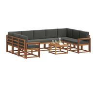 vidaXL Set di divani da esterno 10 pcs Naturale e Antracite, Set di divani da giardino, moderno divano da esterno in acacia, sezionale riconfigurabile, mobili da patio durevoli per il lounge del giar