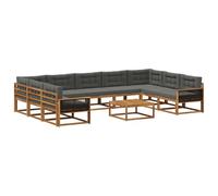 vidaXL Set di divani da esterno 10 pcs Naturale e Antracite, Set divano da esterno, arredo giardino moderno, divano ad angolo in legno di acacia, zona relax in verande