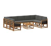 vidaXL Set di divani da esterno 10 pcs Naturale e Antracite, Set divano in acacia, moderno e resistente, arredo per esterni, lounge giardino, seduta adattabile