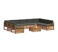 vidaXL Set di divani da esterno 10 pcs Naturale e Antracite, Set per esterni, divano moderno da giardino, comodo e sezionale, lounge per terrazzo, patio