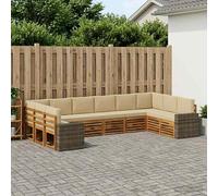 vidaXL Set di divani da esterno 10 pcs Naturale e Beige Poliestere, Divano Sezionale per Giardino, Lounge Resistente, Set da Patio per Relax all'Aperto