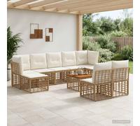 vidaXL Set di divani da esterno 10 pcs Naturale e Bianco Crema, Mobili da giardino, divano resistente alle intemperie, design modulare, piedi regolabili, set in rattan