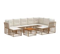 vidaXL Set di divani da esterno 10 pcs Naturale e Bianco Crema, Divano da giardino moderno, resistente agli agenti atmosferici, con possibilità di regolazione e relax