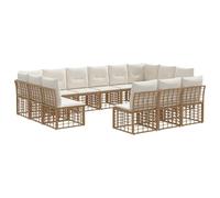 vidaXL Set di divani da esterno 10 pcs Naturale e Bianco Crema, Divano modulare, mobili bar esterni, divano in rattan, zona relax in giardino, arredo resistente agli agenti atmosferici