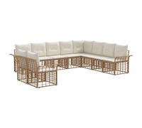 vidaXL Set di divani da esterno 10 pcs Naturale e Bianco Crema, Divano da giardino e terrazzo, set resistente agli agenti atmosferici per salotto modulare, sezione patio