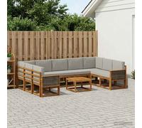 vidaXL Set di divani da esterno 10 pcs Naturale e Grigio Chiaro, Set divano in acacia, moderno e resistente, arredo per esterni, lounge giardino, seduta adattabile