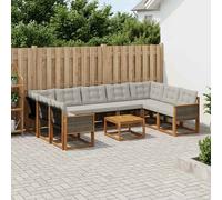 vidaXL Set di divani da esterno 10 pcs Naturale e Grigio chiaro, Set di mobili da esterno moderno, divano in legno di acacia, schienale in Textilene, comodo per il giardino