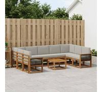 vidaXL Set di divani da esterno 10 pcs Naturale e Grigio Chiaro, Set divano in acacia, moderno e resistente, arredo per esterni, lounge giardino, seduta adattabile