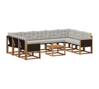 vidaXL Set di divani da esterno 10 pcs Naturale e Grigio chiaro, Set di mobili da esterno moderno, divano in legno di acacia, schienale in Textilene, comodo per il giardino