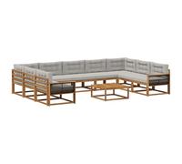 vidaXL Set di divani da esterno 10 pcs Naturale e Grigio Chiaro, Set divano da esterno, arredo giardino moderno, divano ad angolo in legno di acacia, zona relax in verande