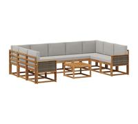 vidaXL Set di divani da esterno 10 pcs Naturale e Grigio Chiaro, Set di divani modulari per giardino, legno di acacia resistente, arredo esterno moderno, ideale per il patio