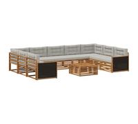 vidaXL Set di divani da esterno 10 pcs Naturale e Grigio Chiaro, Set per esterni, divano moderno da giardino, comodo e sezionale, lounge per terrazzo, patio