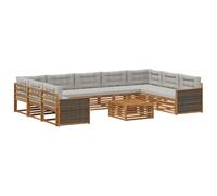 vidaXL Set di divani da esterno 10 pcs Naturale e Grigio Chiaro, Set per esterni, divano moderno da giardino, comodo e sezionale, lounge per terrazzo, patio