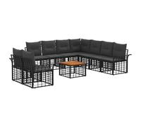vidaXL Set di divani da esterno 10 pcs Nero e Grigio scuro Poliestere, Divano modulare stiloso per esterni, set resistente alle intemperie, cuscini comodi, piedi regolabili, arredo giardino