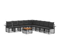 vidaXL Set di divani da esterno 10 pcs Nero e Grigio scuro Poliestere, Divano outdoor moderno, resistente agli agenti atmosferici, con piedi regolabili, perfetto per giardini e patii