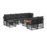 vidaXL Set di divani da esterno 10 pcs Nero e Grigio scuro Poliestere, Mobili da giardino, divano resistente alle intemperie, design modulare, piedi regolabili, set in rattan