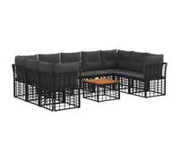 vidaXL Set di divani da esterno 10 pcs Nero e Grigio scuro Poliestere, Set Divano Modular per Esterni, Rattan Moderno, Mobili per Terrazzo Resistenti, Piedini Regolabili per Giardino