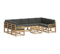 vidaXL Set di divani da esterno 10 pezzi, bianco e antracite, set di divani in acacia, sezionali per esterni moderni, mobili resistenti, lounge da giardino, sedili riconfigurabili