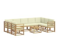 vidaXL Set di divani da esterno, 10 pezzi, bianco e crema, set di divani in Acacia, salotto da esterno moderno, mobili durevoli per il giardino, sedute modulabili