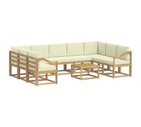 vidaXL Set di divani da esterno, 10 pezzi, bianco e crema, set di divani in acacia, sezionali per esterni moderni, mobili resistenti, lounge da giardino, sedili riconfigurabili