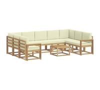 vidaXL Set di divani da esterno, 10 pezzi, bianco e crema, set di divani in acacia, sezionali per esterni moderni, mobili resistenti, lounge da giardino, sedili riconfigurabili