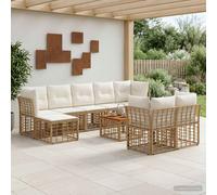 vidaXL Set di divani da esterno 10 pz 9-Posti Naturale e Bianco Crema