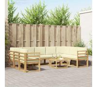 vidaXL Set di divani da esterno, 10 pezzi, bianco e crema, set di divani in Acacia, salotto da esterno moderno, mobili durevoli per il giardino, sedute modulabili