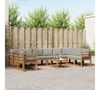 vidaXL Set di divani da esterno 11 pcs Grigio Naturale e Chiaro, Divano in Legno di Acacia, Seduta Moderna per Esterni, Set Sezionale da Giardino, Disposizione Versatile per il Patio, Set Lounge Mini