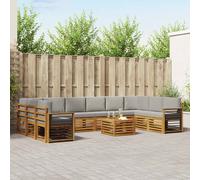 vidaXL Set di divani da esterno 11 pcs Grigio Naturale e Chiaro