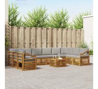 vidaXL Set divano sezionale 11 pcs Grigio Naturale e Chiaro, Divano da giardino, set sezionale moderno, comodo per esterni, arredo patio resistente, relax in terrazza