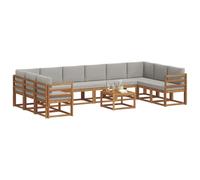 vidaXL Set di divani da esterno 11 pcs Grigio Naturale e Chiaro, Divano in Legno di Acacia, Seduta Moderna per Esterni, Set Sezionale da Giardino, Disposizione Versatile per il Patio, Set Lounge Mini